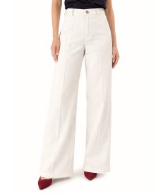 Wide-leg ivory denim-type cotton pants