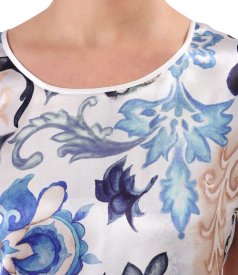 Relaxed-fit blouse with a floral-print satin viscose front
