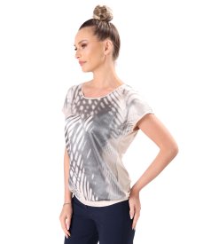 Relaxed-fit blouse with a geometric-print satin viscose front