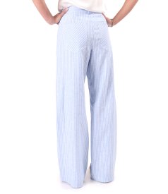 Relaxed-fit linen and cotton trousers in a striped print