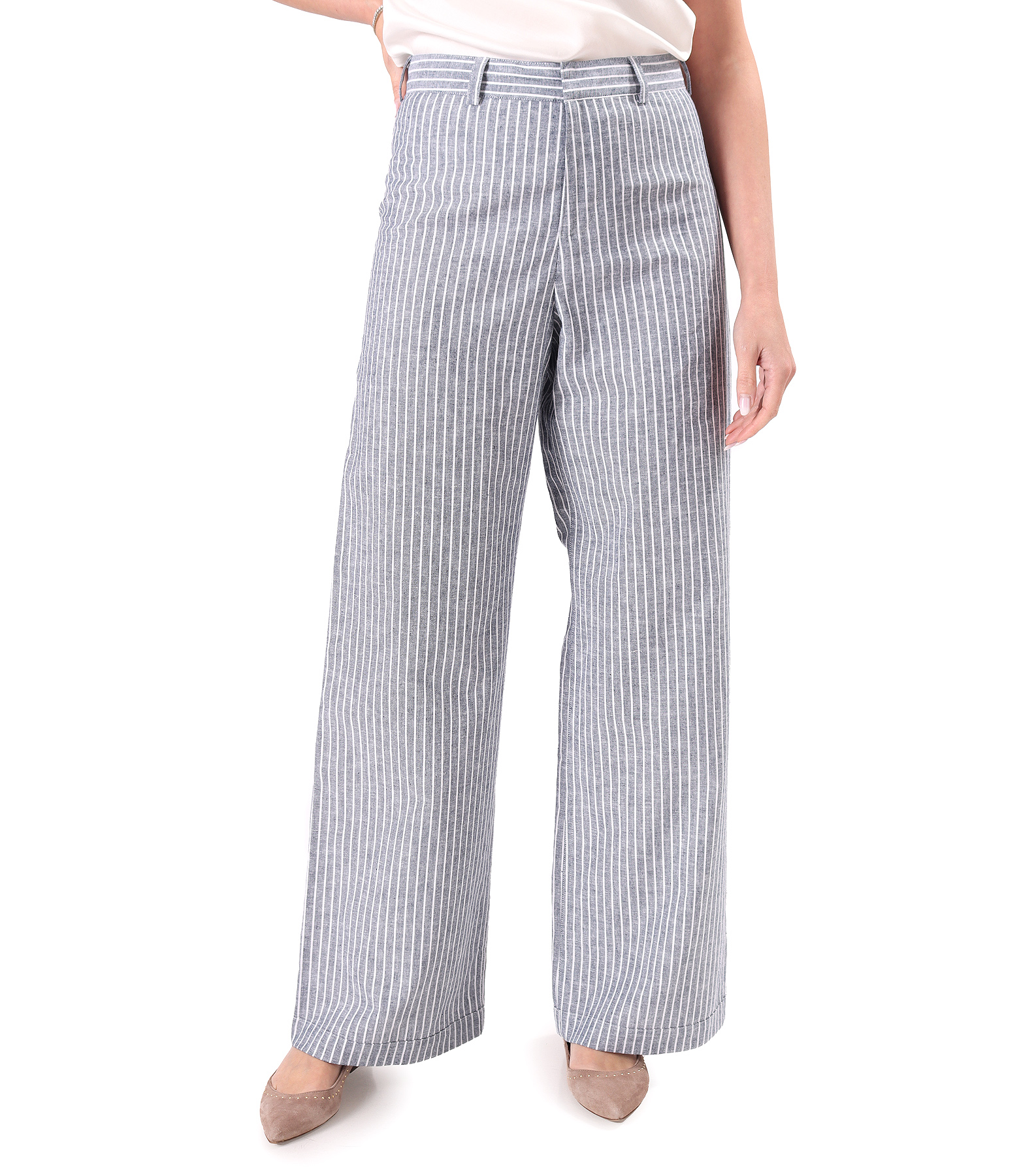 Relaxed-fit striped linen and cotton trousers