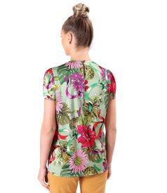 Elegant blouse in floral-print satin viscose