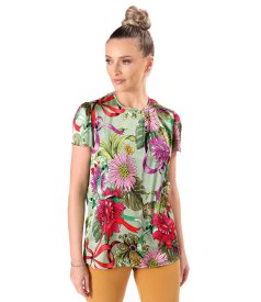 Elegant blouse in floral-print satin viscose
