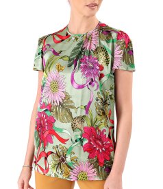 Elegant blouse in floral-print satin viscose
