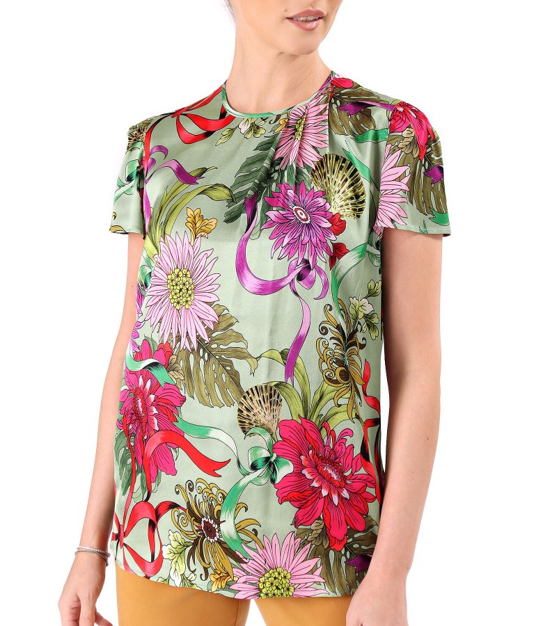 Elegant blouse in floral-print satin viscose