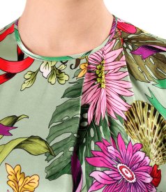 Elegant blouse in floral-print satin viscose