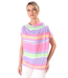 Relaxed-fit striped stretch jersey blouse with pleated shoulder