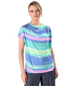 Relaxed-fit striped stretch jersey blouse with pleated shoulder detail