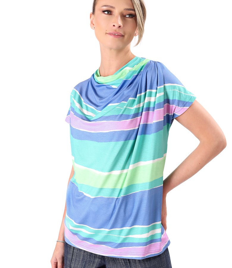 Relaxed-fit striped stretch jersey blouse with pleated shoulder detail