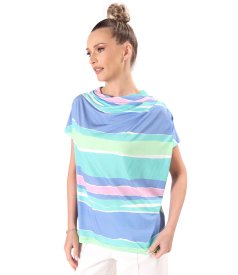 Bluza lejera cu pliuri pe umar din jerse elastic imprimat cu dungi