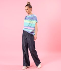 Relaxed-fit striped stretch jersey blouse with pleated shoulder detail