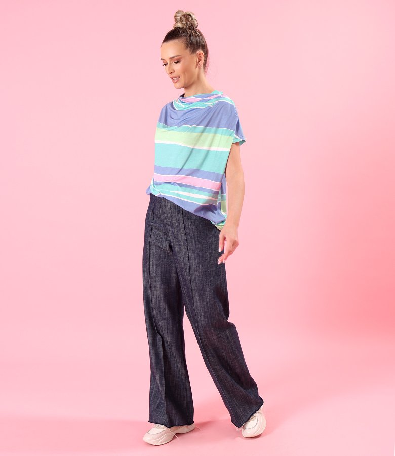 Relaxed-fit striped stretch jersey blouse with pleated shoulder detail