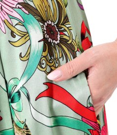 Long satin viscose dress with floral print