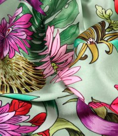 Long satin viscose dress with floral print