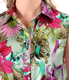 Long satin viscose dress with floral print