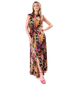 Long satin viscose dress with floral print