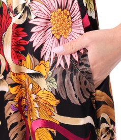 Long satin viscose dress with floral print