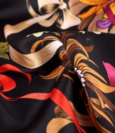 Long satin viscose dress with floral print
