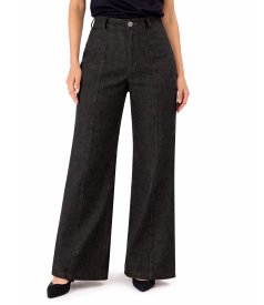 Wide-leg denim-type cotton pants