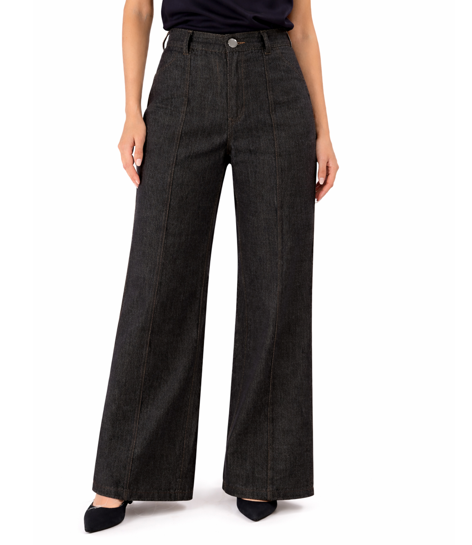 Wide-leg denim-type cotton pants