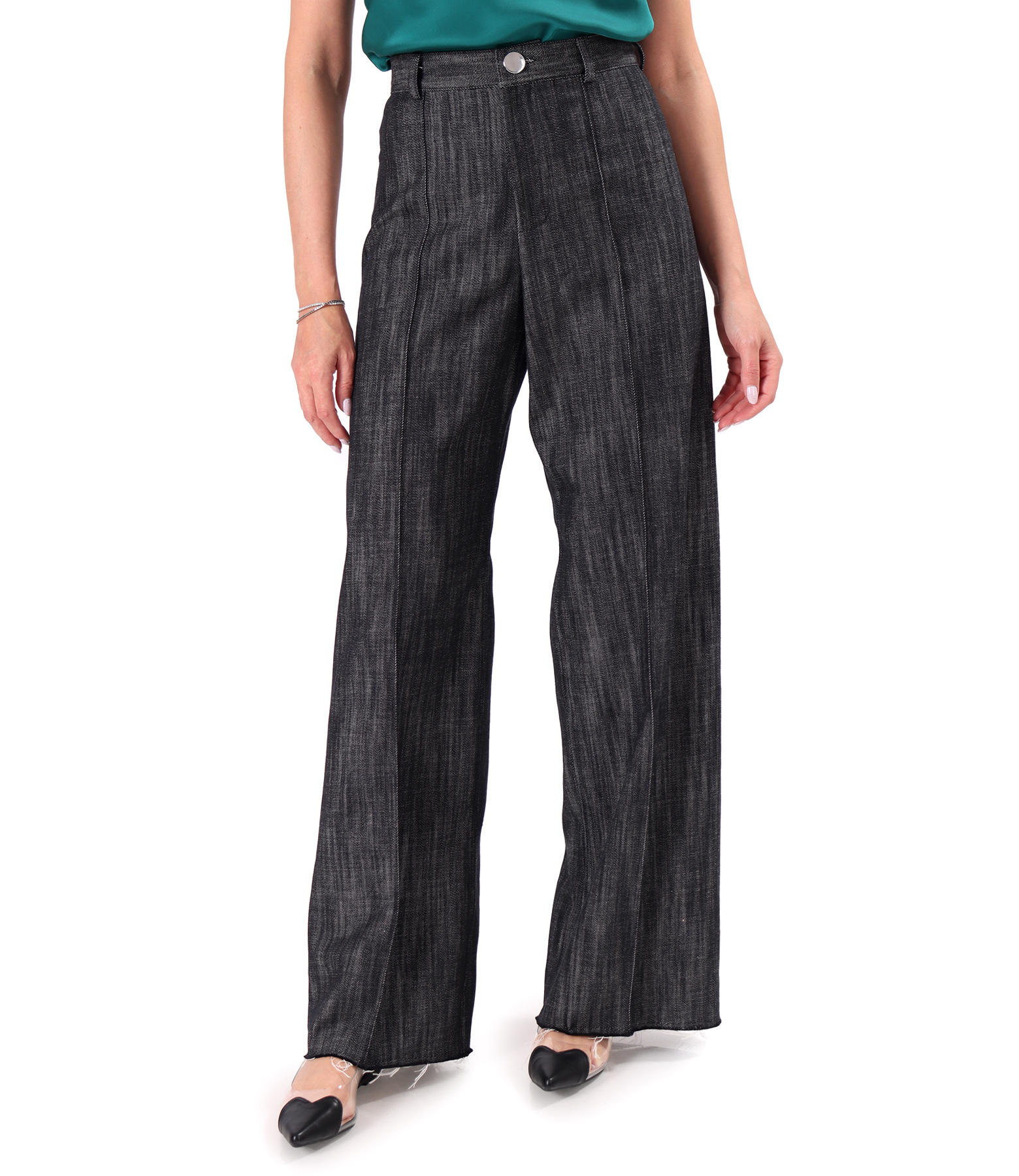 Wide-leg denim-type cotton pants