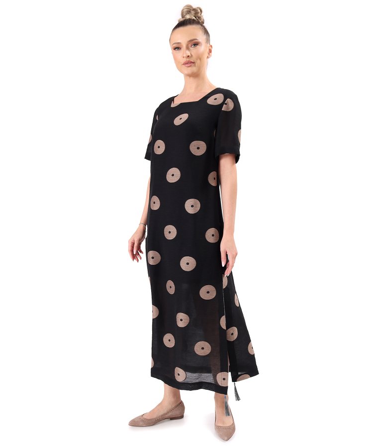 Long elegant viscose and linen-blend jacquard dress