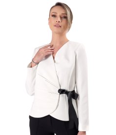 Elegant jacket in stretch viscose-blend fabric with front pleats
