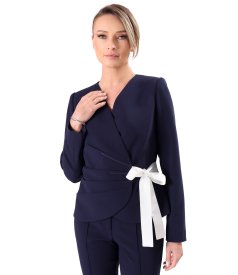 Elegant jacket in stretch viscose-blend fabric with front pleats