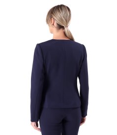 Elegant jacket in stretch viscose-blend fabric with front pleats