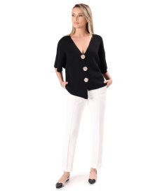 Relaxed-fit knitted cardigan with gold brooch-style buttons