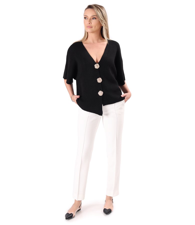 Relaxed-fit knitted cardigan with gold brooch-style buttons