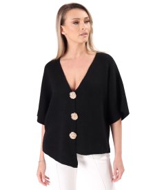 Relaxed-fit knitted cardigan with gold brooch-style buttons
