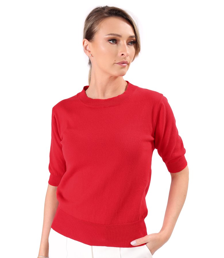 Fine-knit cotton blouse with short sleeves