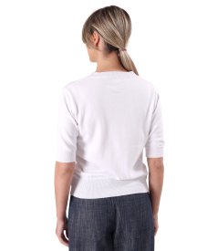 Fine-knit cotton blouse with short sleeves