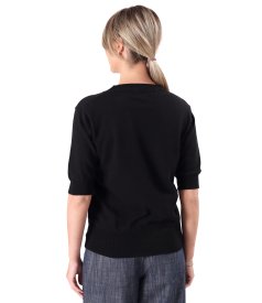 Fine-knit cotton blouse with short sleeves