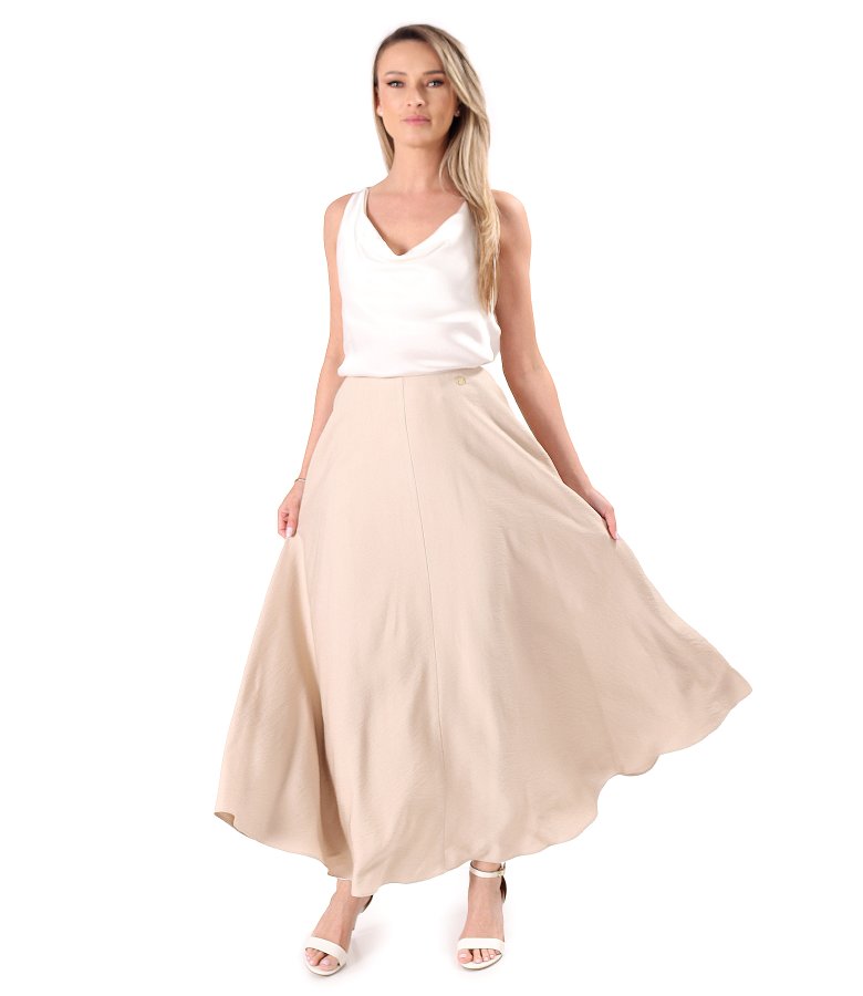 Long skirt in lightly crinkled viscose