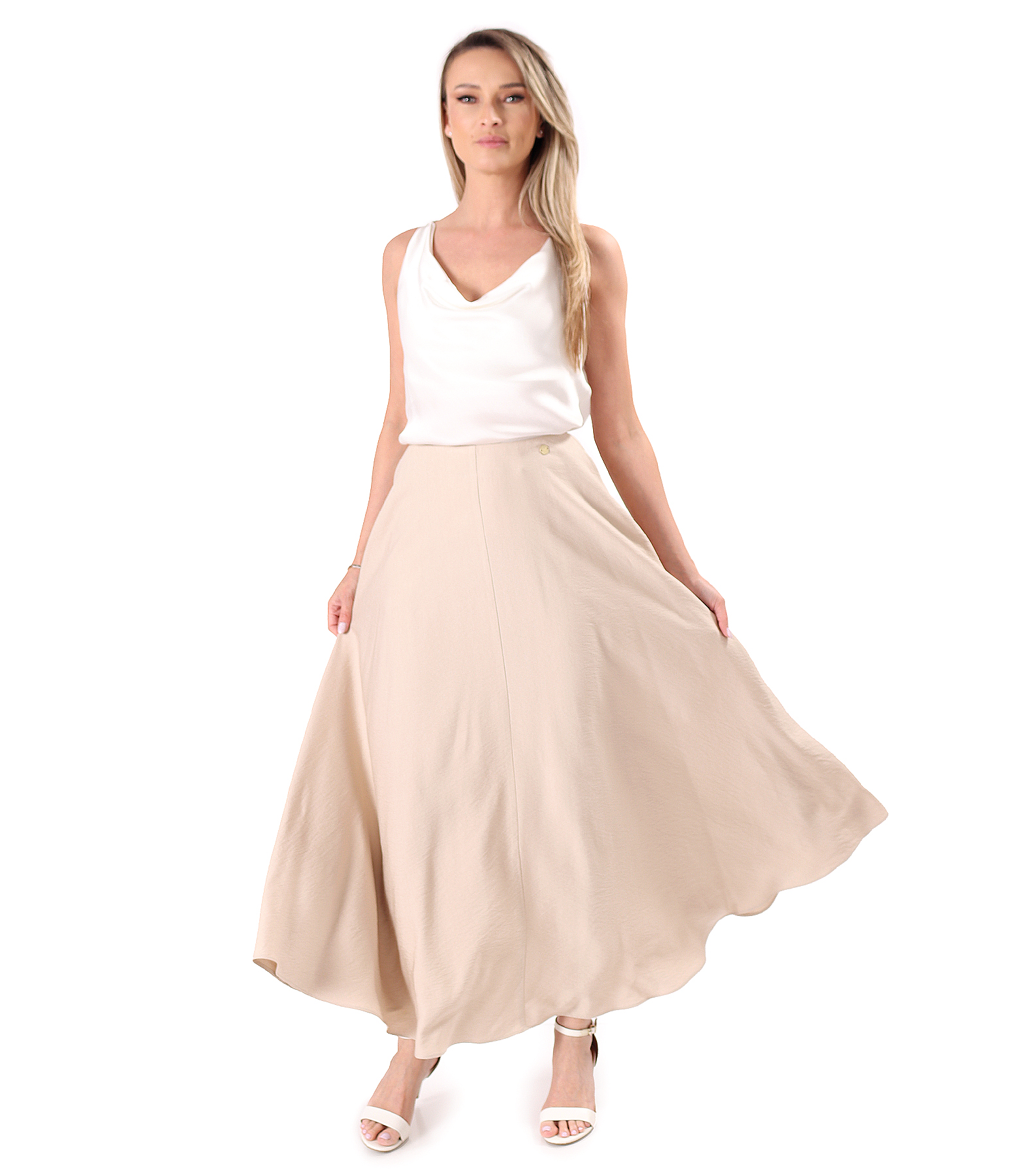 Long skirt in lightly crinkled viscose