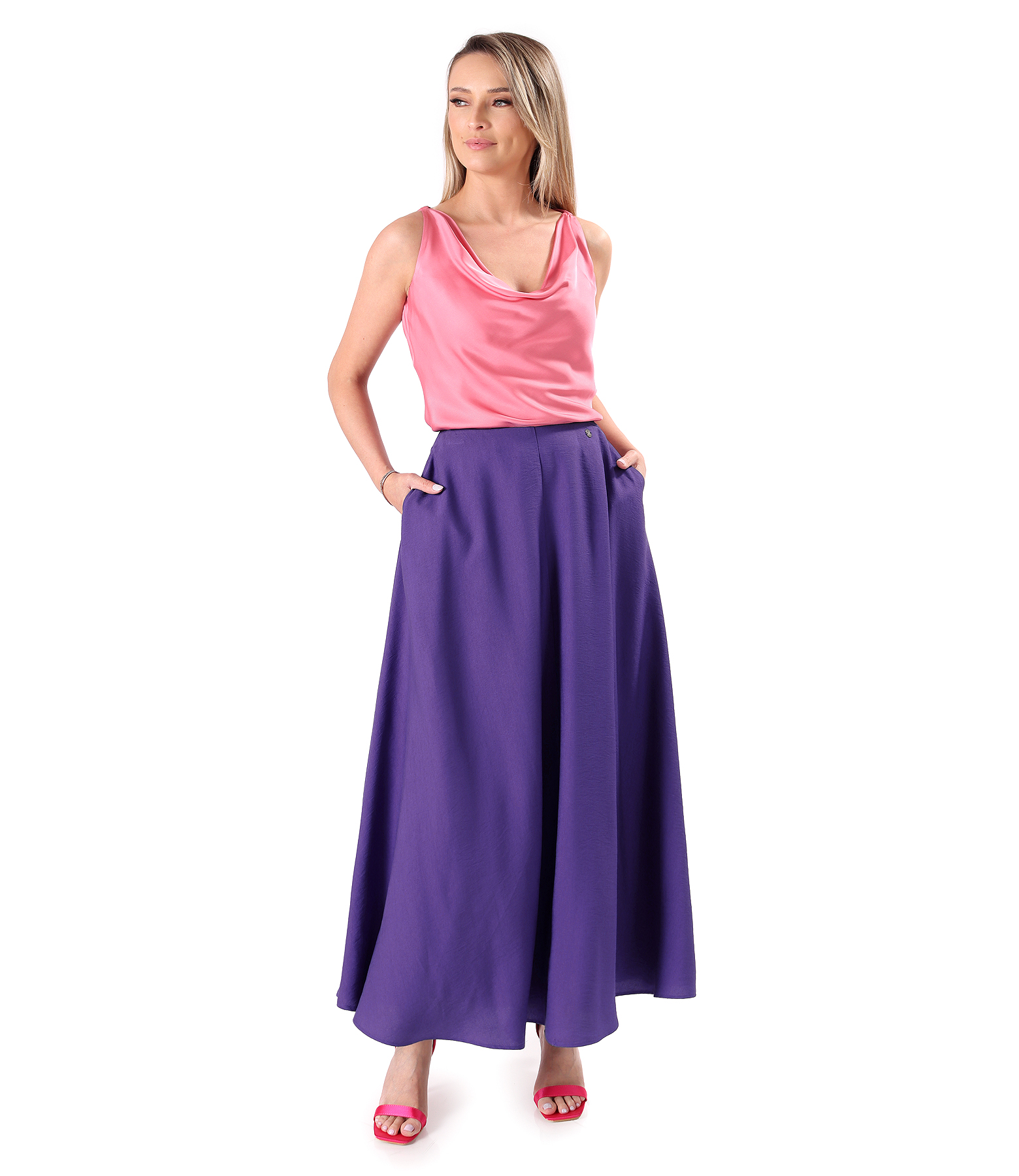 Long skirt in lightly crinkled viscose