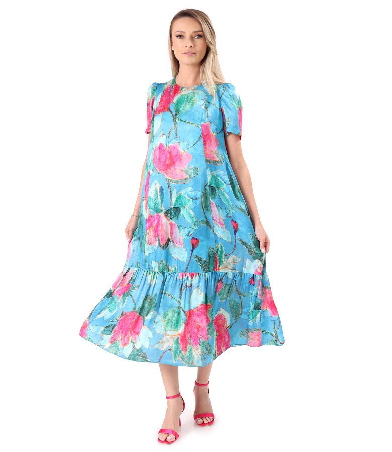 Relaxed-fit midi dress in viscose and silk with floral print