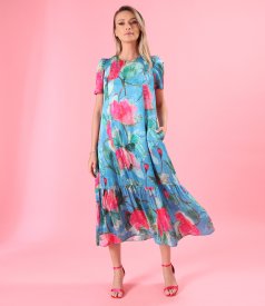 Relaxed-fit midi dress in viscose and silk with floral print