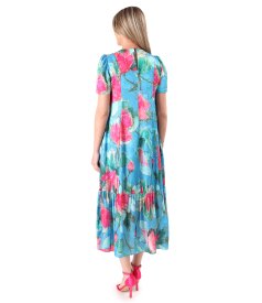 Relaxed-fit midi dress in viscose and silk with floral print