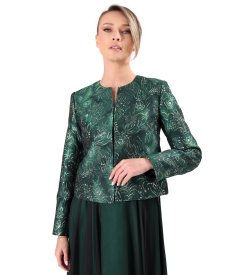 Evening jacket in floral jacquard with metallic yarn