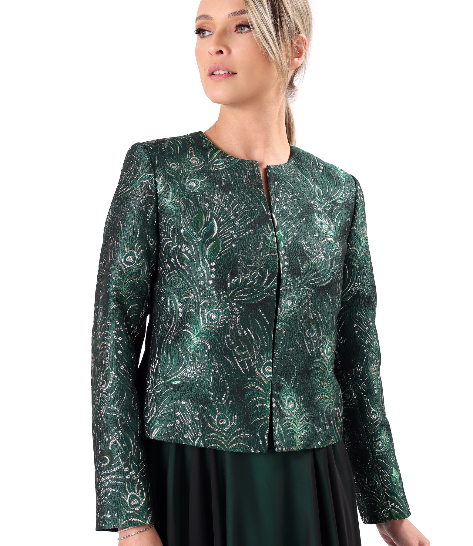 Elegant brocade jacket with metallic thread and floral motifs