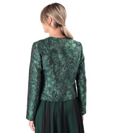 Evening jacket in floral jacquard with metallic yarn