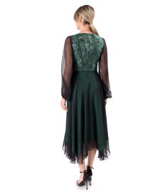 Midi evening dress with metallic floral jacquard bodice