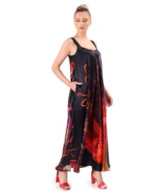 Midi strappy dress in satin viscose