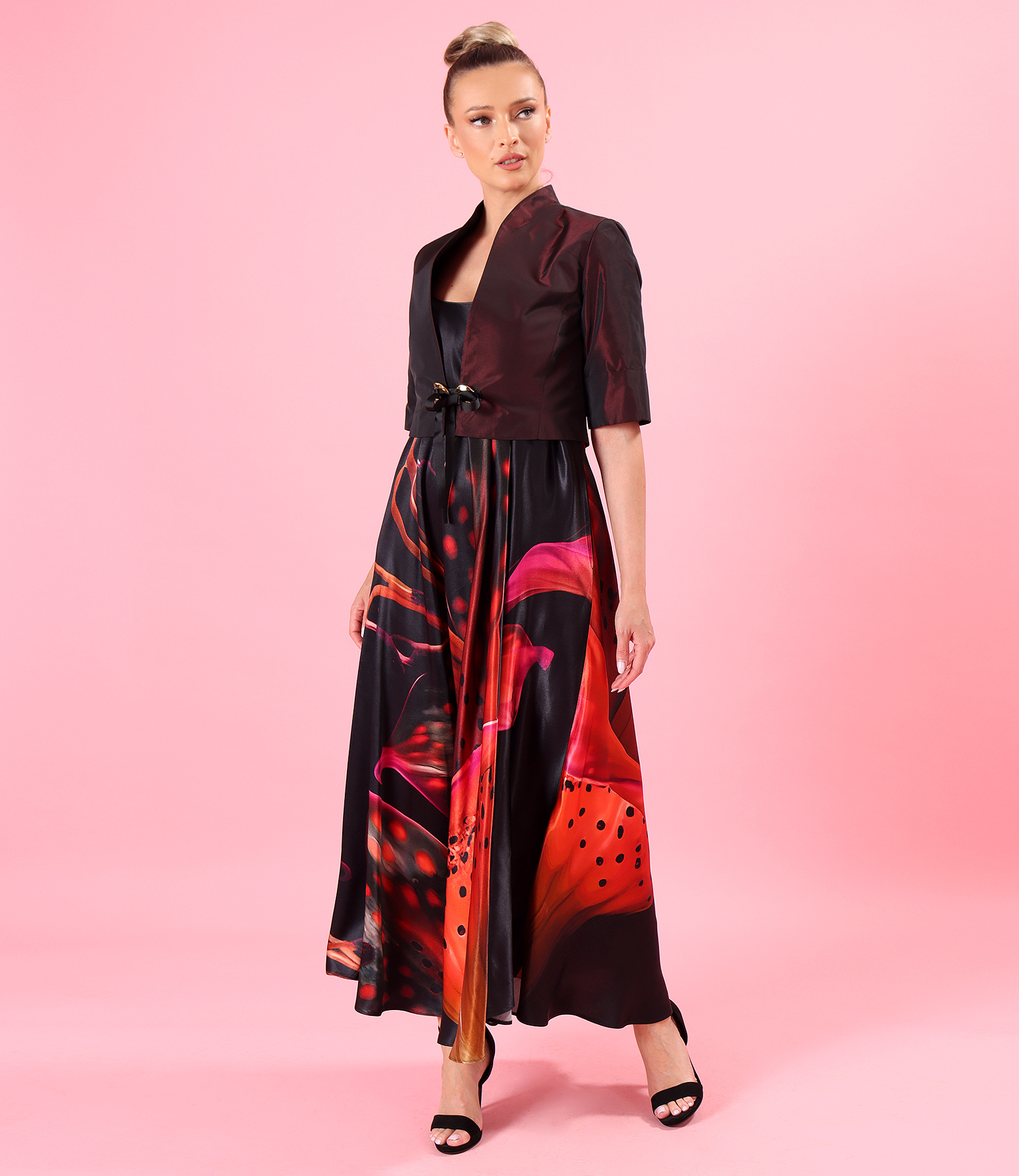 Midi strappy dress in satin viscose