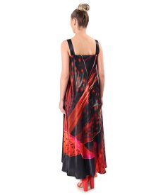 Midi strappy dress in satin viscose