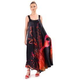 Midi strappy dress in satin viscose