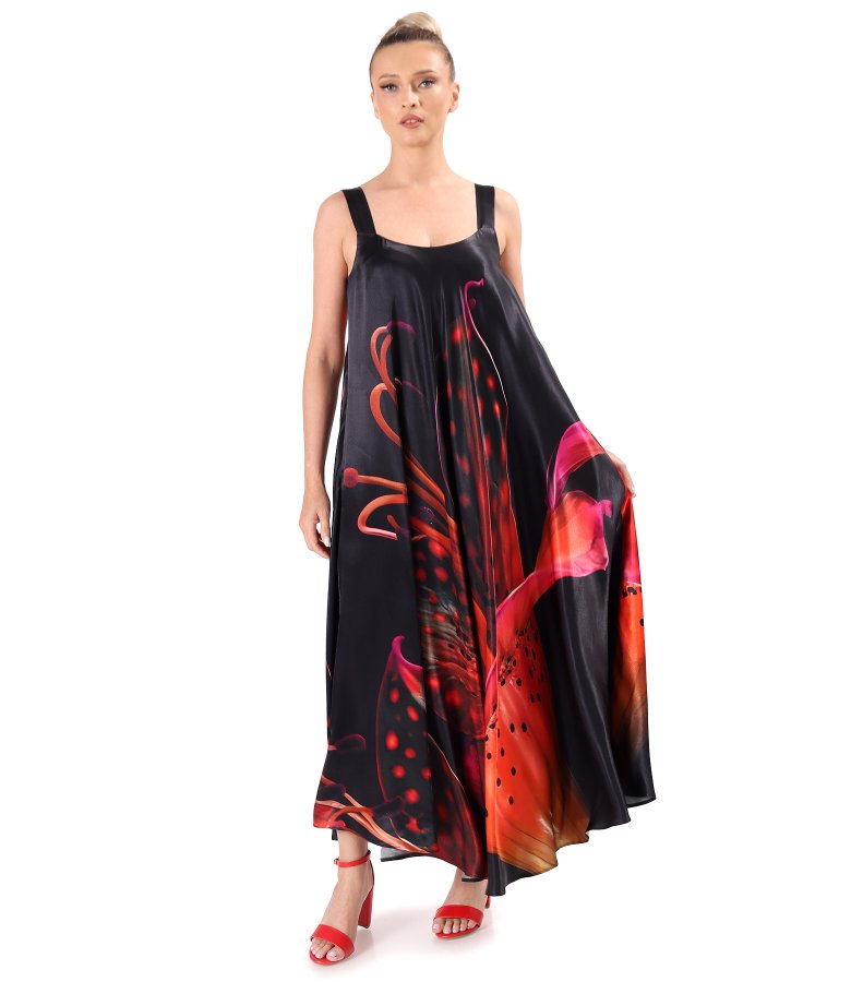 Midi strappy dress in satin viscose
